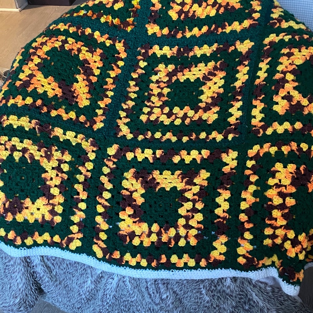 Handmade Crochet Blanket in Green and Yellow